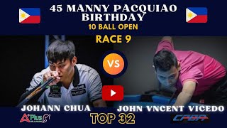 RELIVE |TOP 32 | Johann Chua VS John Vincent Vicedo | 10 ball Open | Race 9 | Elimination Round