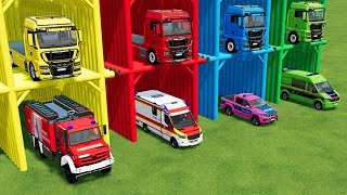 TRANSPORTING FIRE DEPARTMENT, AMBULANCE, POLICE CARS & MINIBUS WITH MAN TRUCKS ! FS22