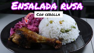 Como Preparar ENSALADA RUSA con Cebolla + Pollo Frito y Arroz | La Receta del buen sabor