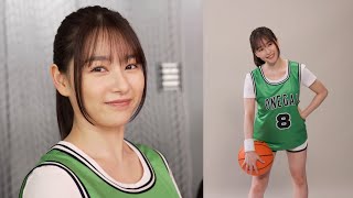 桜井日奈子、バスケでプロ顔負けシュートを披露！？あざとさ全開のぶりっ子ポーズも…　シミュレーションゲーム『おねがい社長！』新CM