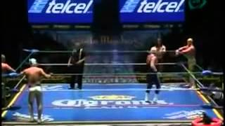 Atlantis, Delta, Guerrero Maya Jr. vs Negro Casas, Puma, Tiger in a tournament semifinal match