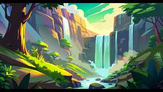 Waterfall Cartoon Animation | Relaxing Meditation Background