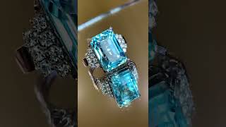 Luxury 9.34ct Natural Aquamarine Ring with Diamonds, Visit Our Website for More Fine/High Jewelry