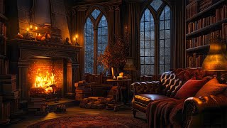 Distant Thunder & Rain Sounds | Cozy Rain on Window for Deep Sleep | Fireplace Warm