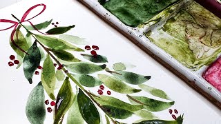 Watercolor Mistletoe for Holiday Cards 💋 Christmas Essentials! Beginners this is for U! #watercolors