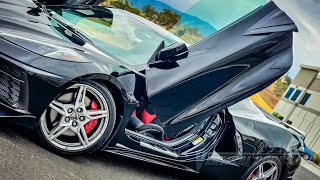 Black C8 Corvette with Lambo Doors Kit installed by Vertical Doors, Inc. VDCCHEVYCORC820