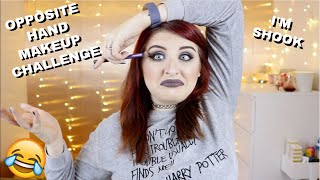 FULL FACE USING ONLY THE OPPOSITE HAND MAKEUP CHALLENGE