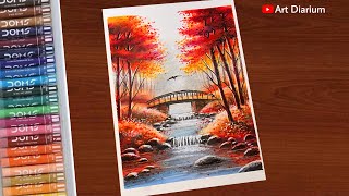 How to draw a Fall Landscape with Oil Pastel - Step-by-Step for Beginners