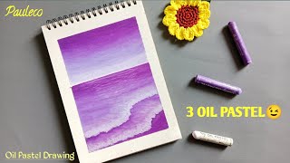 Menggambar pemandangan laut mudah untuk pemula 3 oil pastel saja