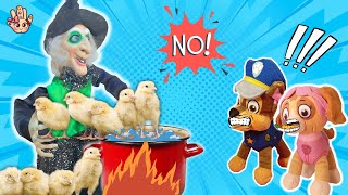 LA BRUJA SE QUIERE COMER A LOS POLLITOS! Paw Patrol en español