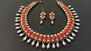 How To Make Pearl Necklace//Bridal Jewellery Set// Useful & Easy