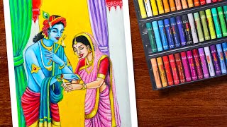 Raksha Bandhan Drawing | Rakhi Drawing | Shri Krishna and Draupadi Rakshabandhan | Oil pastels