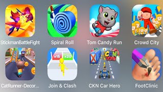 Stickman Battle Fight | Spiral Roll | Tom Candy Run | Crowd City | CKN Car Hero | Foot Clinic...