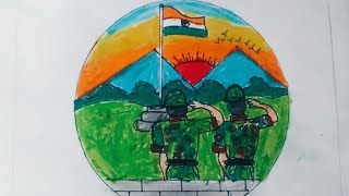 Independence Day Scene With Indian Soldier Drawing Step By Step Easy || 15 August Flag Drawing