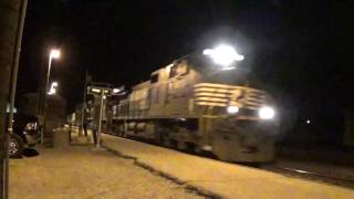 NS 21E highballing west W/ trailing D9 tophat in Waterloo, IN