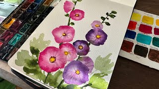 Watercolor Journal Day 93 (Hollyhocks)