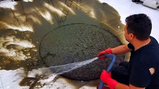 Difficult cleaning process of round dirty carpet