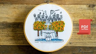 Embroidery Design of Place des Vosges, Paris, France. 🇫🇷