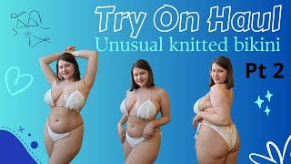 4K Try on haul new unusual white knitted bikini on my curvy body ✨️