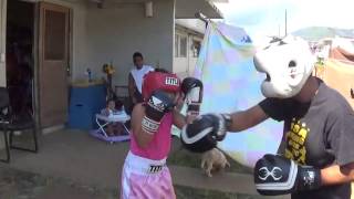 9 year old girl boxer training with dad.