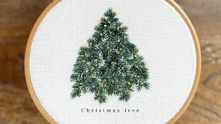 クリスマスツリーの刺繍 / Hand embroidery ; Christmas tree