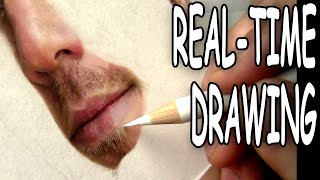 REAL-TIME Drawing of FACIAL HAIR, LIPS and SKIN TONES in Colored Pencils