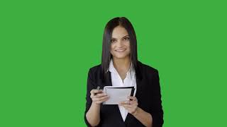 Woman asking questions on green screen - Chroma Key - No Copyright