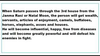 Saturn's Transit in the Third House from the Janma Rasi or Natal Moon as per Brihat Samhita