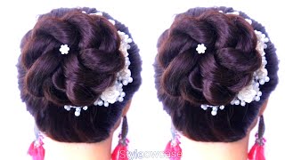 lovely juda bun hairstyles for wedding party Function || easy cute #hairstyles