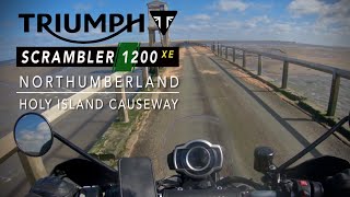 Triumph Scrambler 1200 XE Holy Island via Lindisfarne Causeway