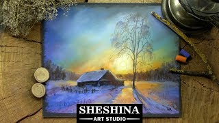 How to draw a winter landscape at sunset with soft pastels 🎨 REAL-TIME