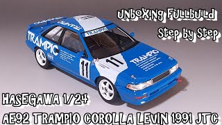 unboxing fullbuild HASEGAWA 1/24 AE92 TRAMPIO COROLLA LEVIN 1991 JTC Scale Car Plastic Model