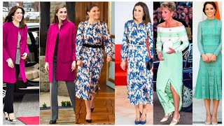 Same Dress Design And Fashion Of Princess Diana' Princess Mary Queen Letizia And princess victoria