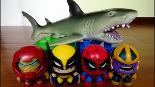 Many Marvel Toys Mighty Muggs Avengers battles the Shark Toy!