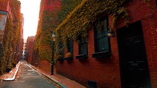 Boston, Massachusetts 4K - Walk at Beacon Hill - Fall Foliage ASMR