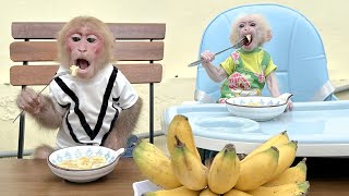 Bibi and baby monkey ask Mom to cook simple banana dish but full of love during stormy weather!