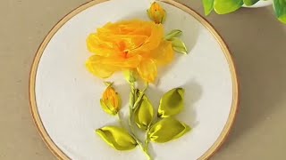 Yellow Rose Organza Ribbon Embroidery Tutorial