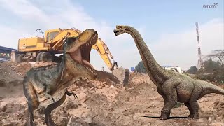 Tổng Hợp Máy Xúc Làm Việc Gặp Khủng Long Bạo Chúa | Excavator And Dinosaur