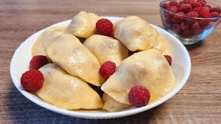 Паровые вареники с малиной, ТЕСТО без яиц и масла / Dumplings with raspberries