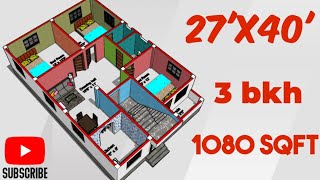 27 x 40 house Plan || 27x40 ghar ka naksha|| 27x40 house design|| 1080 Sqft