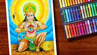 How to draw Hanuman Ji | Easy Hanuman Jayanti Drawing | Bajrangbali Drawing with Oil Pastels