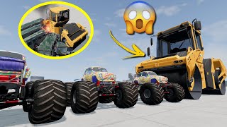 ROLO COMPRESSOR AMASSANDO CARROS, CAMINHÕES E ÔNIBUS, testes e destruição, Simulador BeamNG.drive