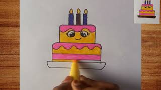 Cute Cake Drawing || How To o Drawing and Colouring Cake || Birthday Cake Drawing || Cake Drawing