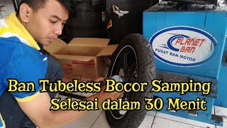 Ban Tubeless Bocor samping, 30 menit Selesai di Planet Ban La Sucipto Kota Malang... Recomended gaes