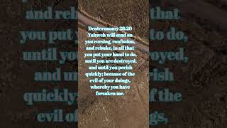 Deuteronomy 28:20 Yahweh will send on you cursing, confusion, and rebuke, in all that you put y.....