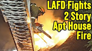 Battling The Flames: Watch LAFD Firefighters Tackle A Two-story Apartment Blaze!