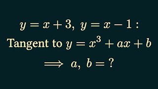 y=x+3, y=x-1 are tangent to y=x³+ax+b ⟹ a, b=?