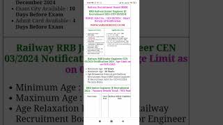 Railway Recruitment Board (RRB)RRB Railway Junior Engineer JE Exam Date : 06-13 December 2024  Exam