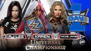 SMACKDOWN:aj lee vs mickie james vs karen for universal championship