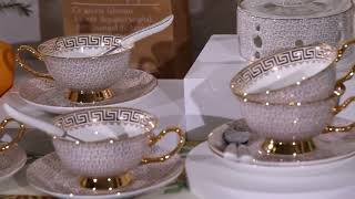 Bone China Grey Gold Teapot Set 14 Pcs